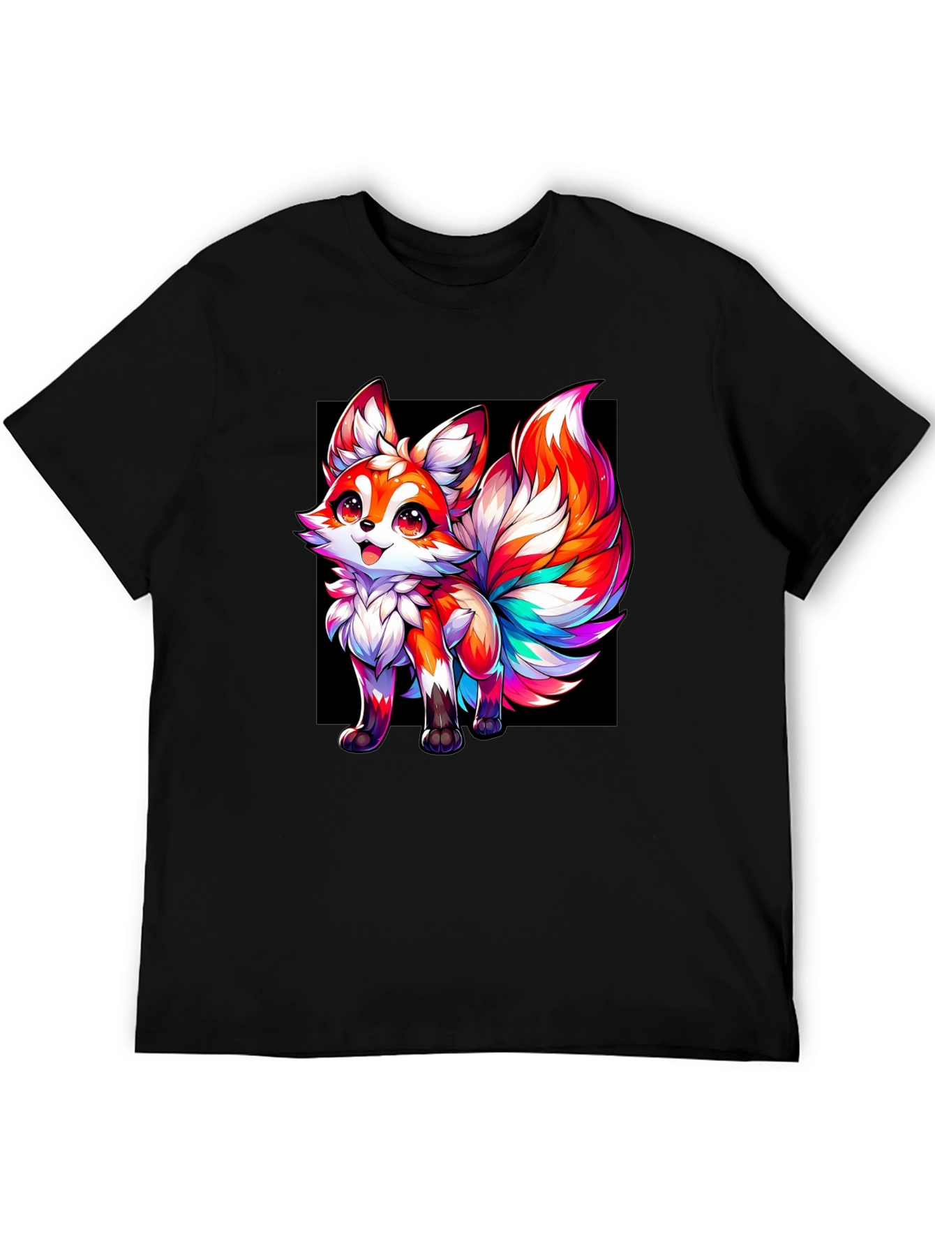 Rainbow Fox Graphic Black Tee