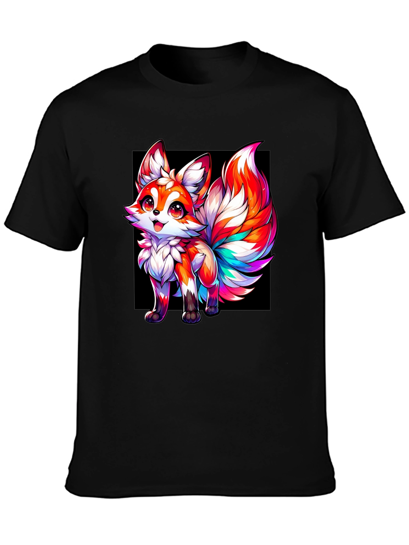 Rainbow Fox Graphic Black Tee