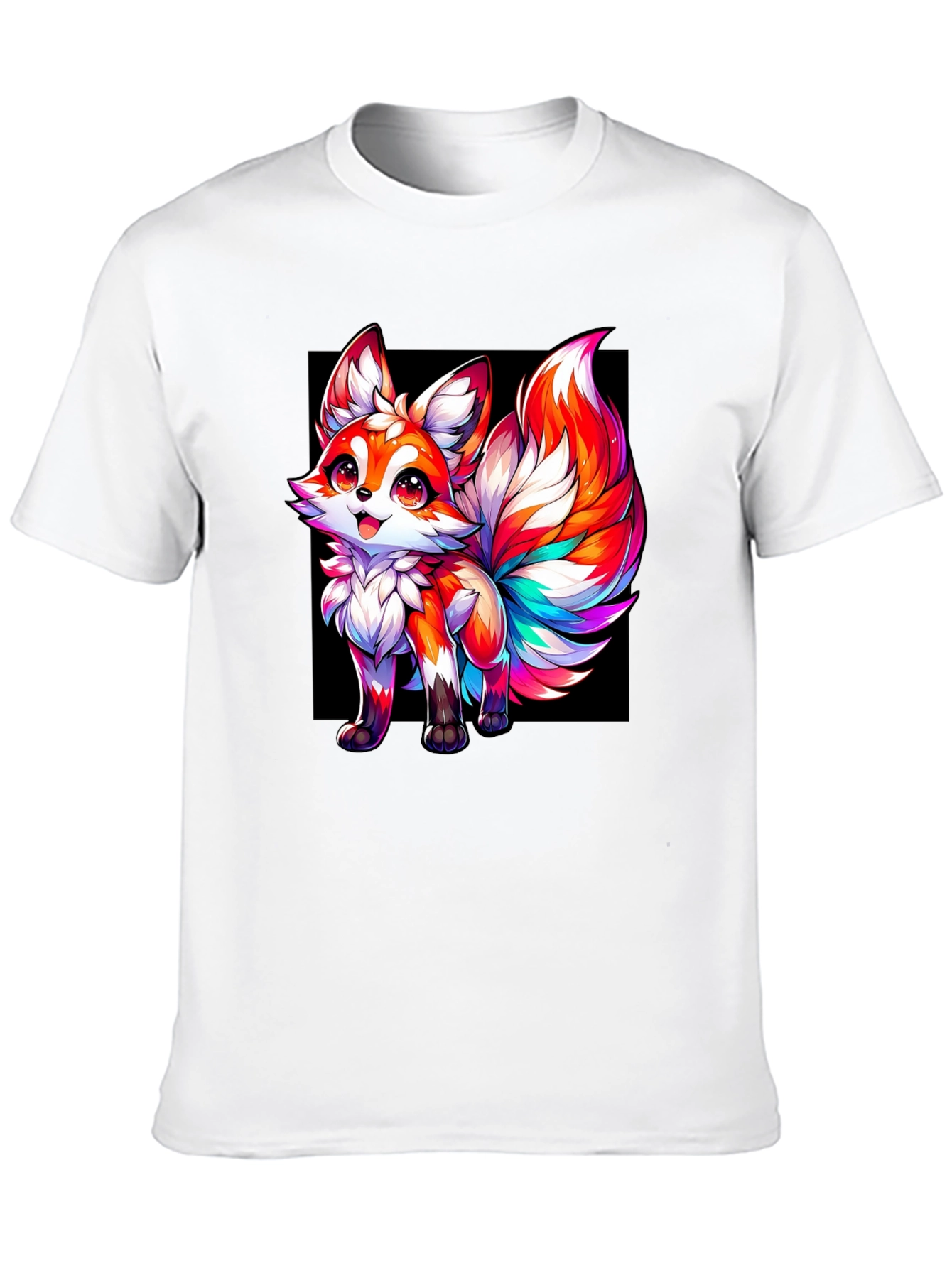 Rainbow Fox Graphic Black Tee