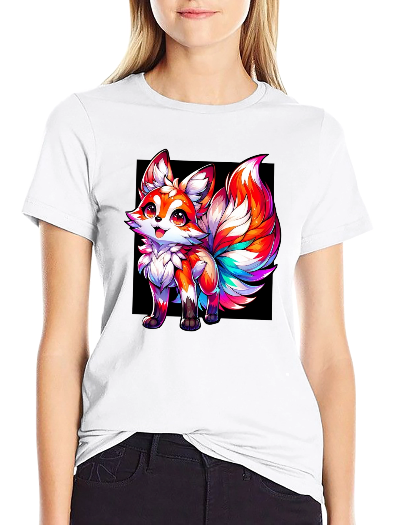 Rainbow Fox Graphic Black Tee