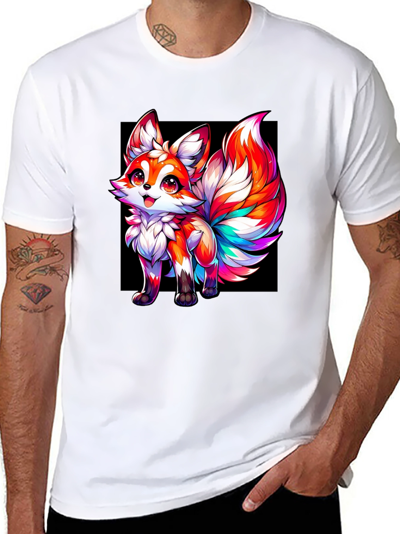 Rainbow Fox Graphic Black Tee