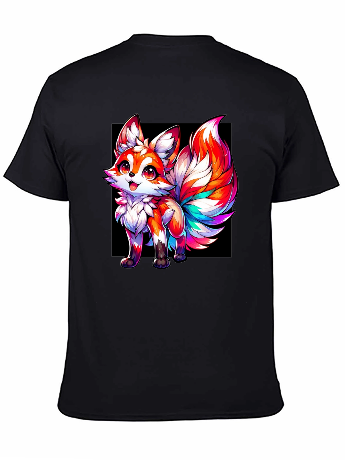 Rainbow Fox Graphic Black Tee