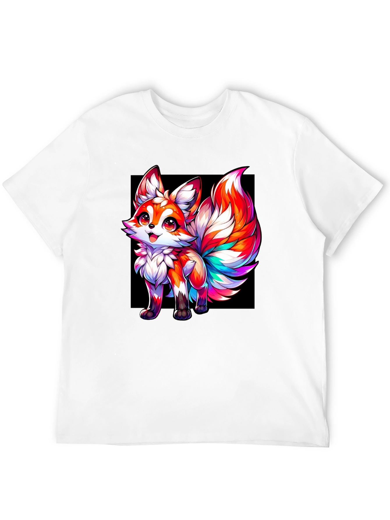 Rainbow Fox Graphic Black Tee