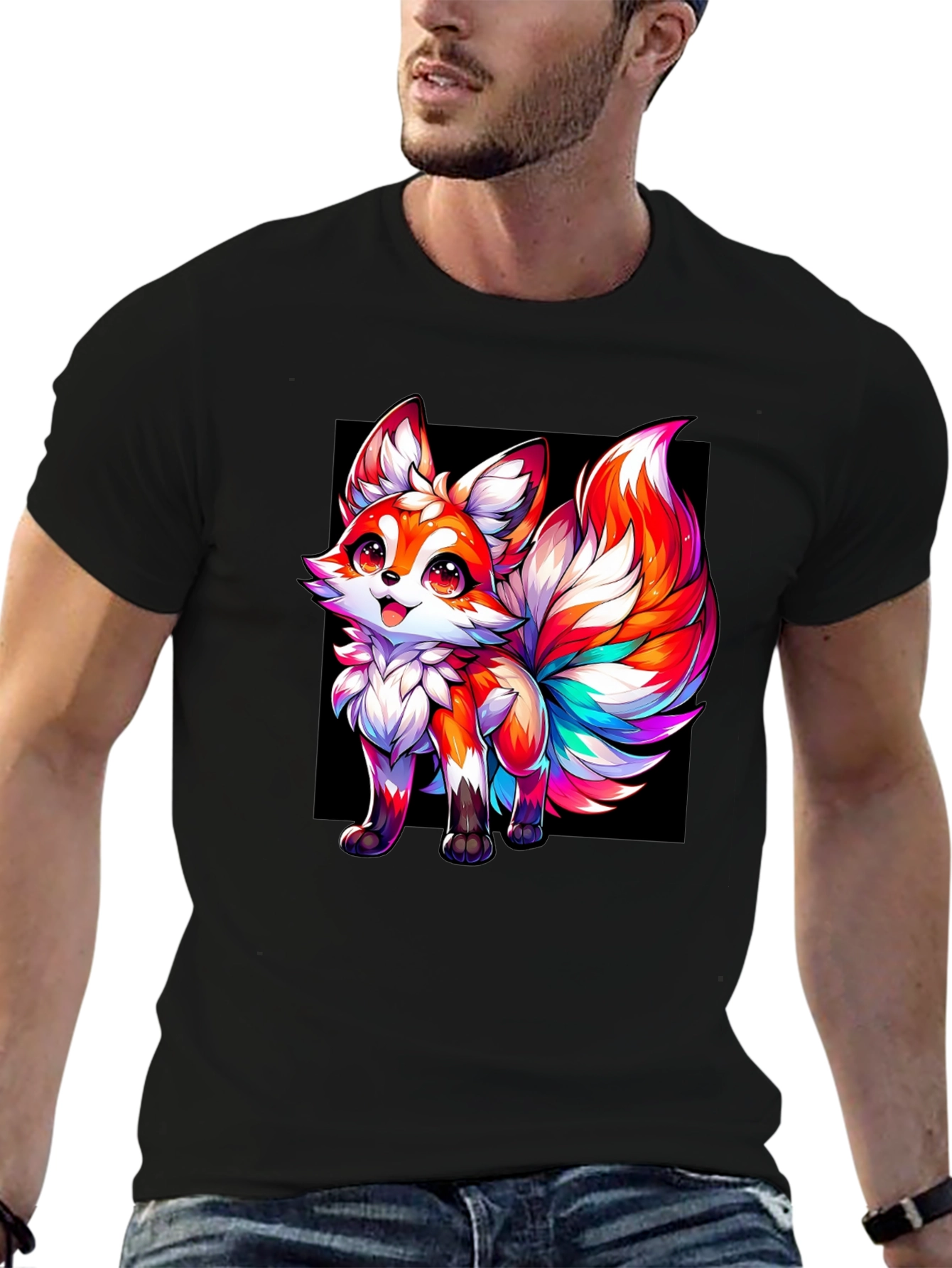 Rainbow Fox Graphic Black Tee