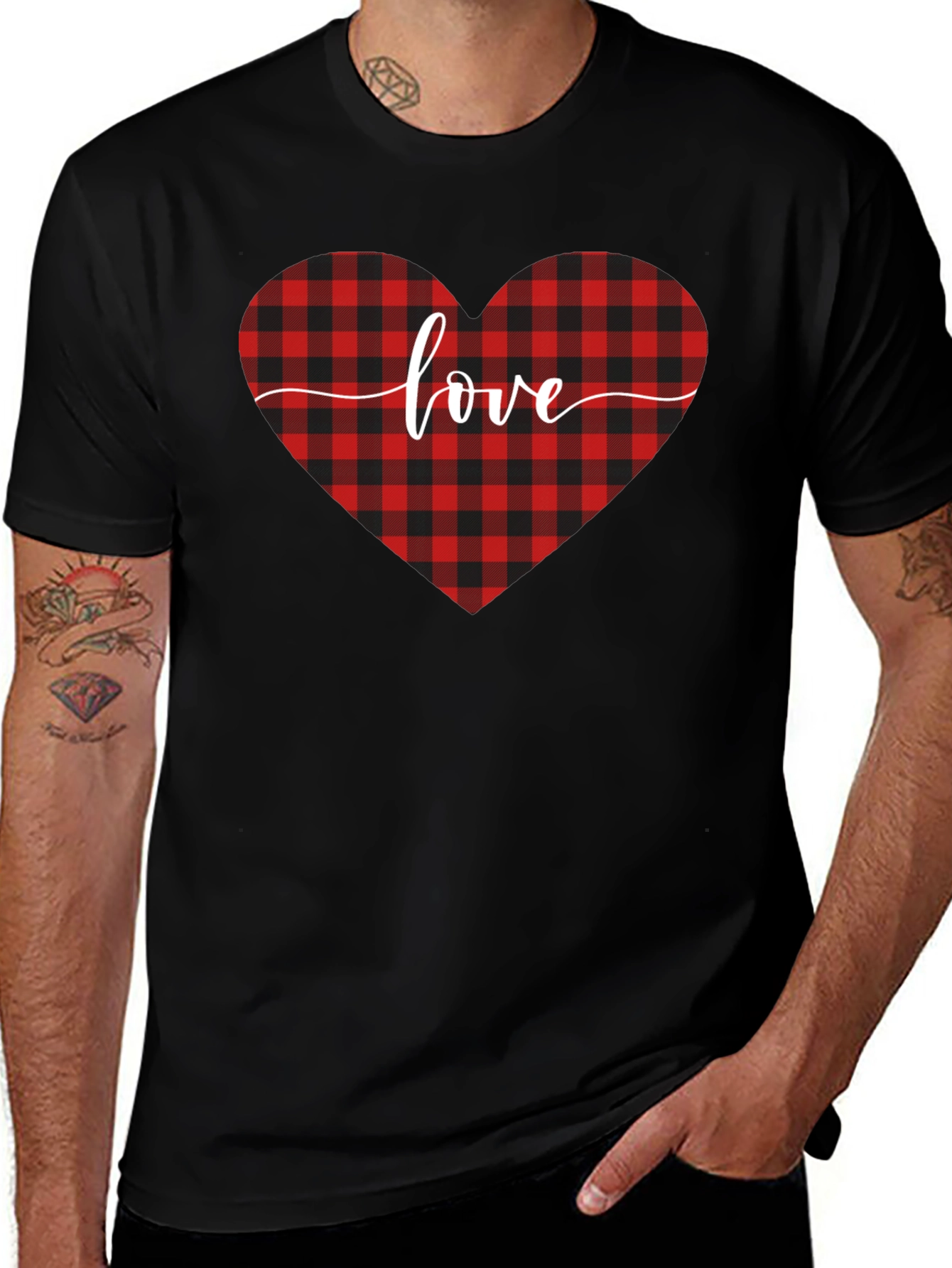 Buffalo Plaid Heart Love T-Shirt - Valentines Day Gift