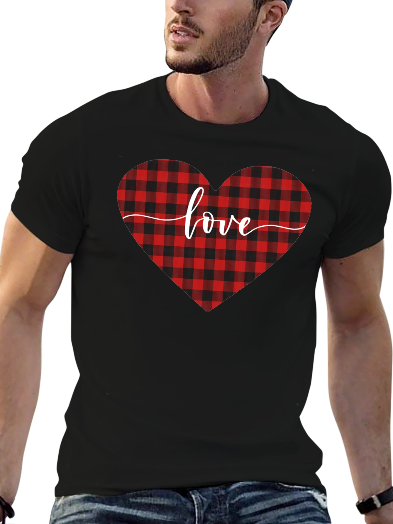 Buffalo Plaid Heart Love T-Shirt - Valentines Day Gift