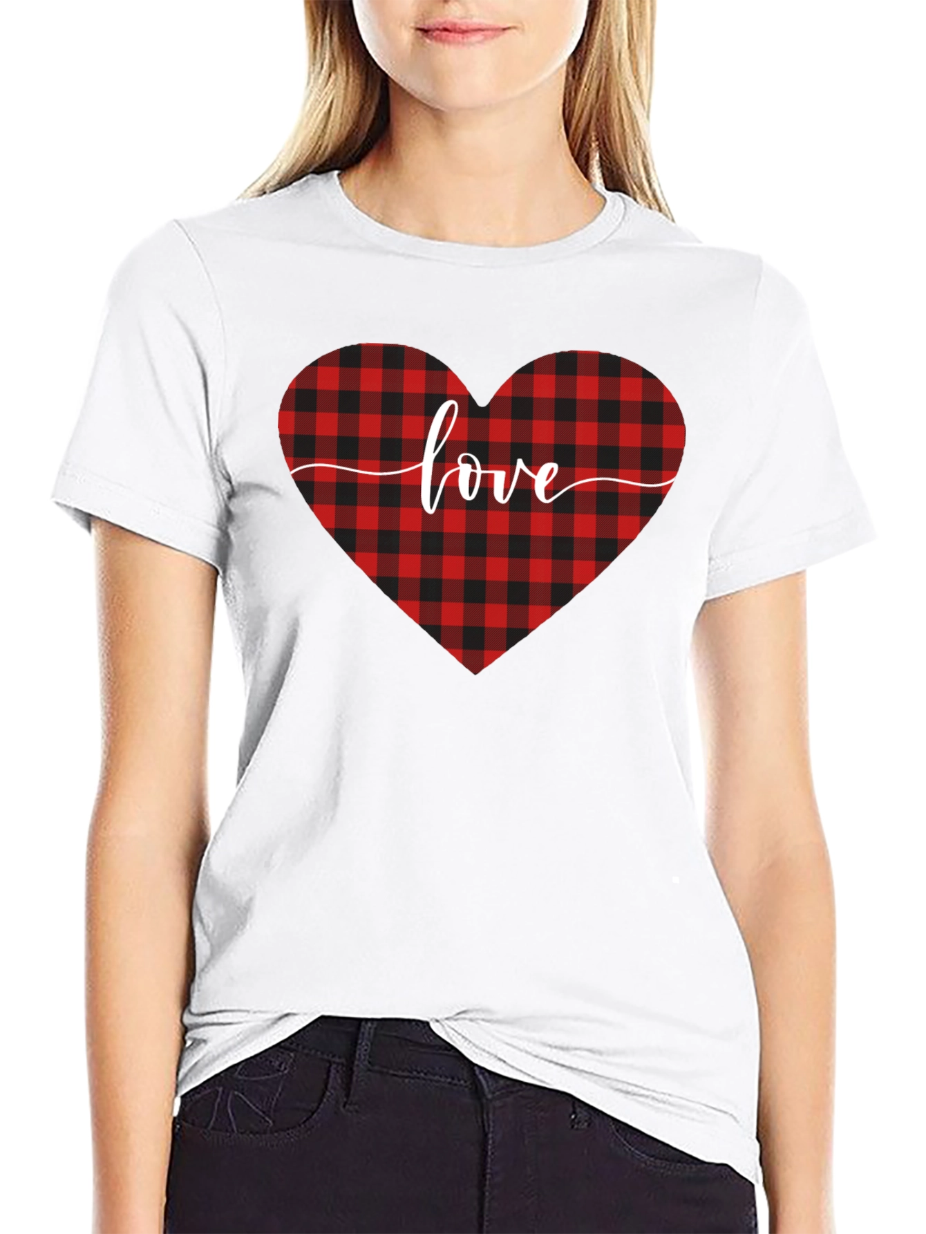 Buffalo Plaid Heart Love T-Shirt - Valentines Day Gift