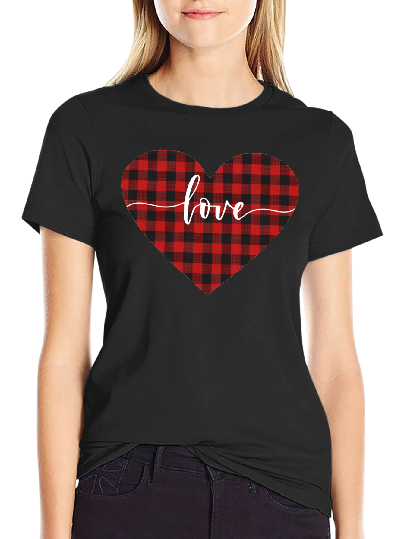 Buffalo Plaid Heart Love T-Shirt - Valentines Day Gift