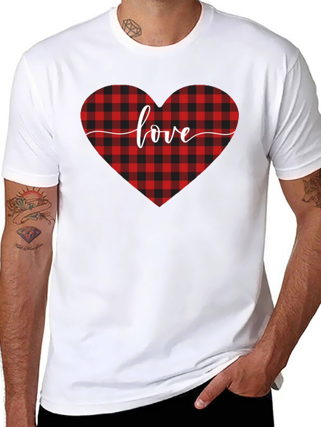 Buffalo Plaid Heart Love T-Shirt - Valentines Day Gift