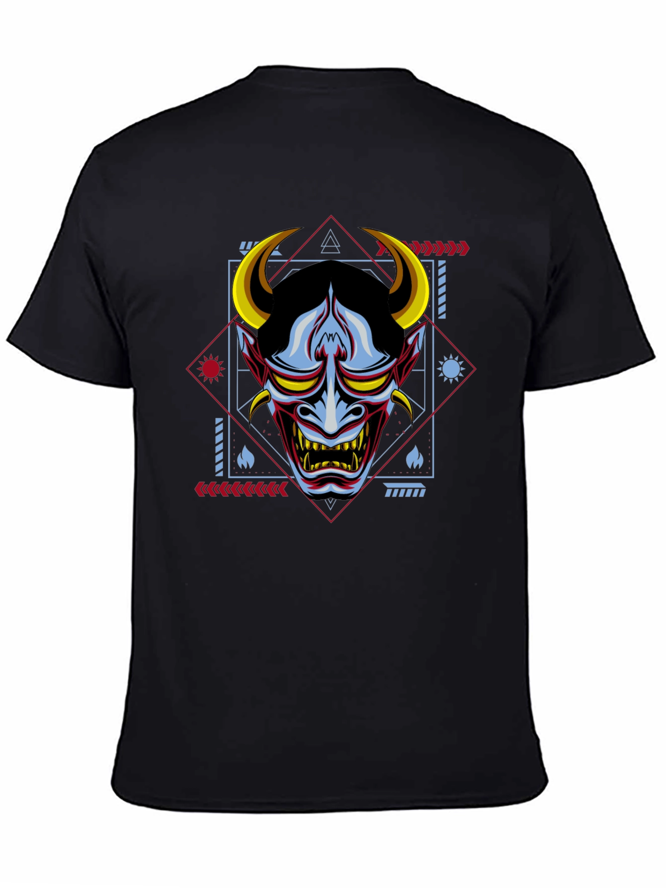 Geometric Oni Mask Graphic Tee - Mens Black T-Shirt
