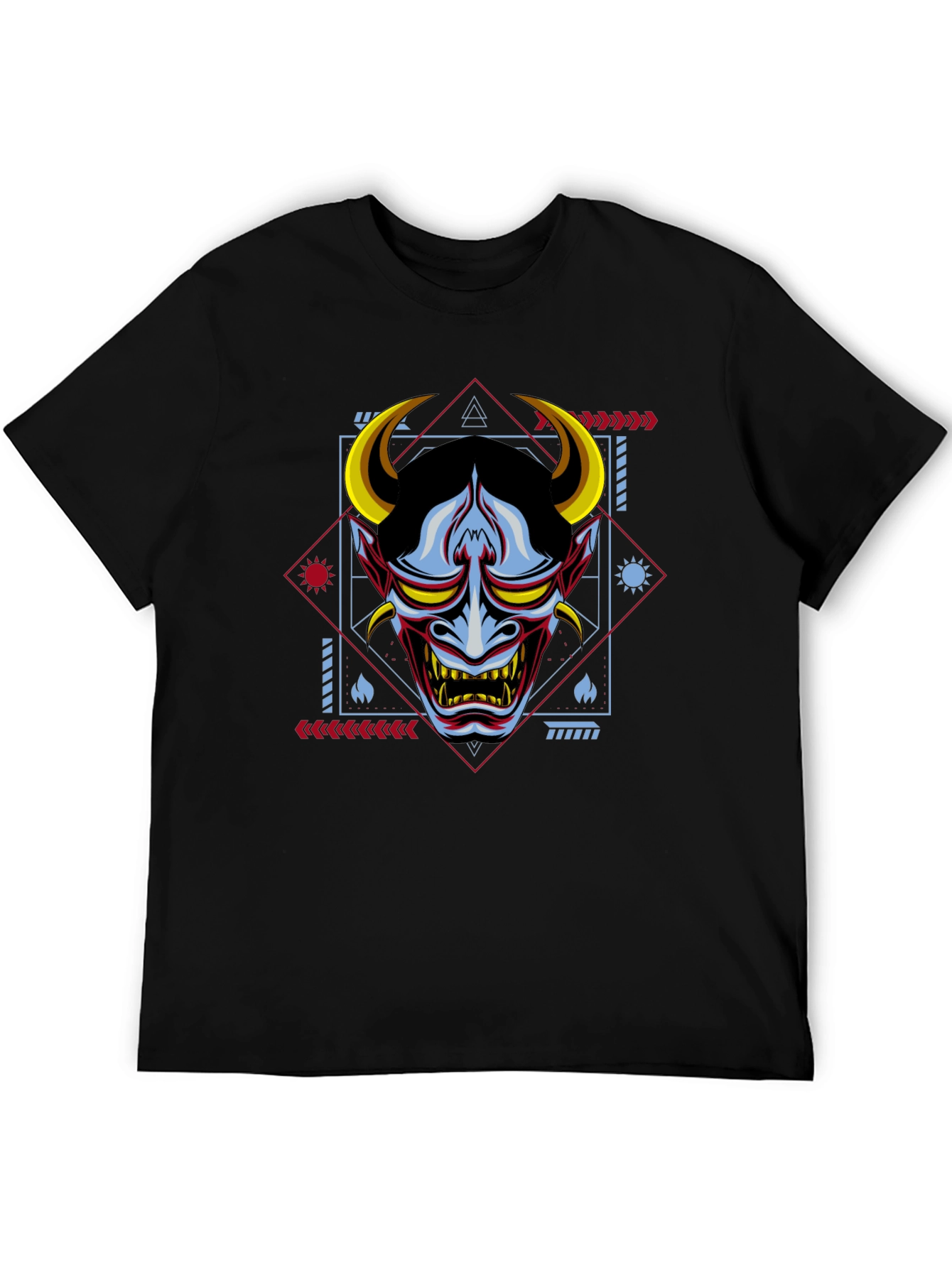 Geometric Oni Mask Graphic Tee - Mens Black T-Shirt