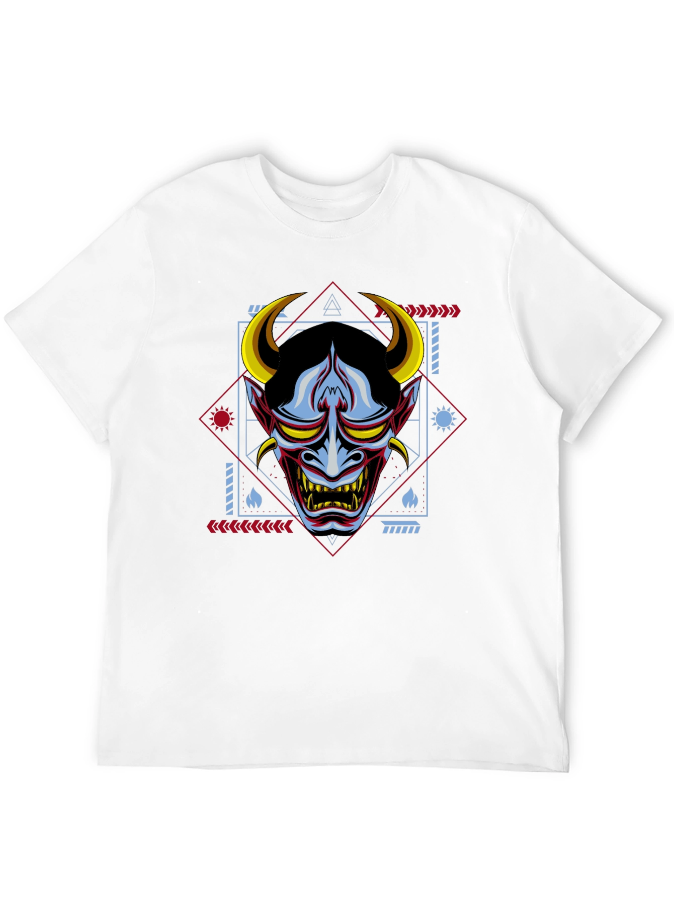 Geometric Oni Mask Graphic Tee - Mens Black T-Shirt