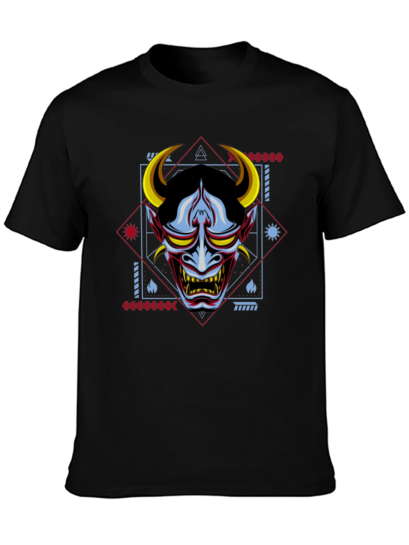 Geometric Oni Mask Graphic Tee - Mens Black T-Shirt