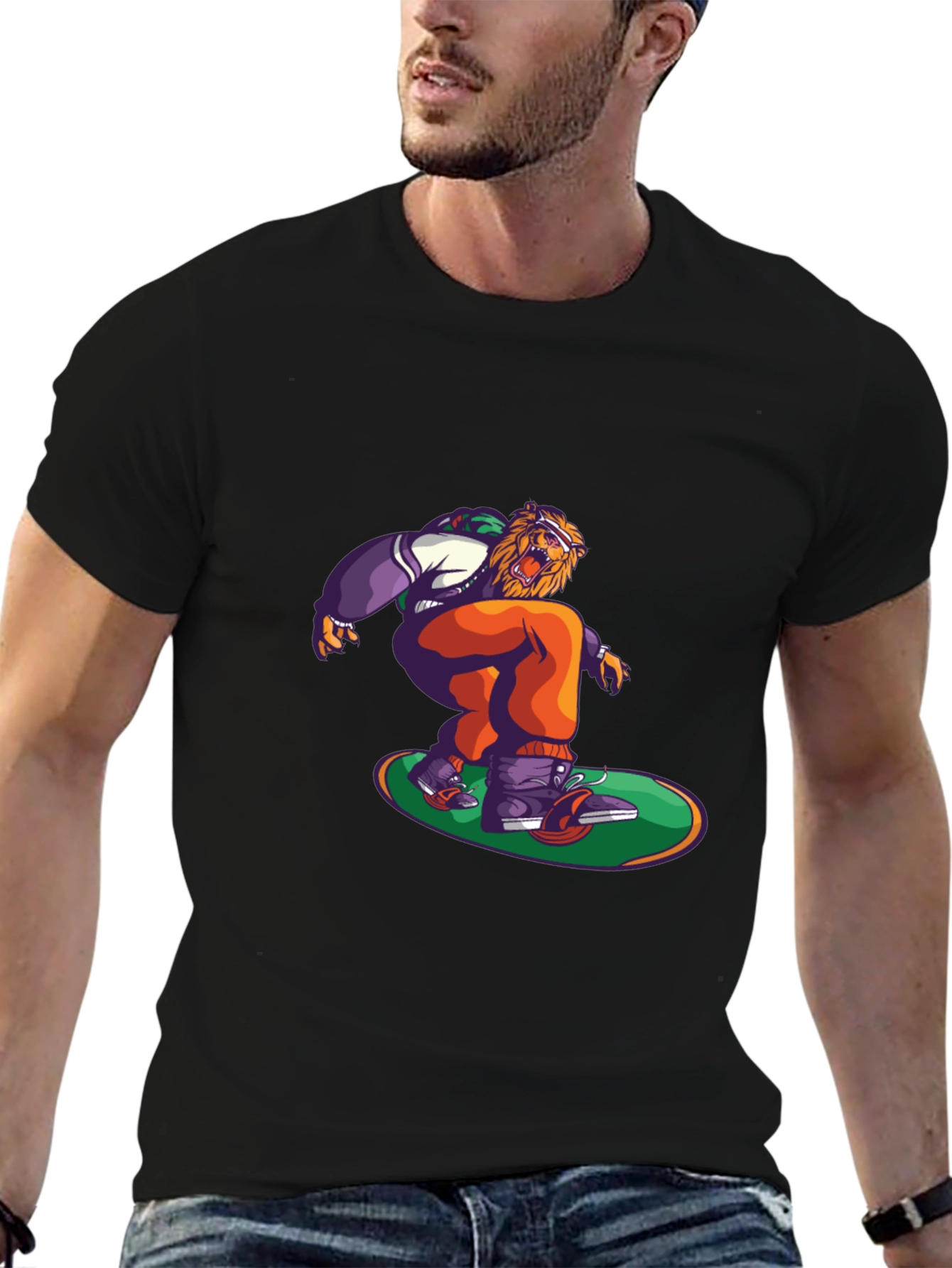 Lion Skateboarder Graphic T-Shirt