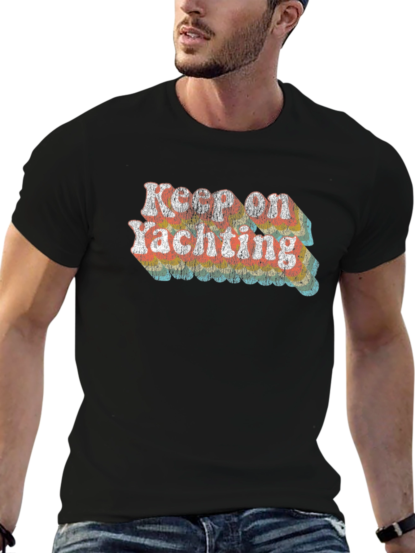Keep on Yachting Retro Graphic Tee - Black