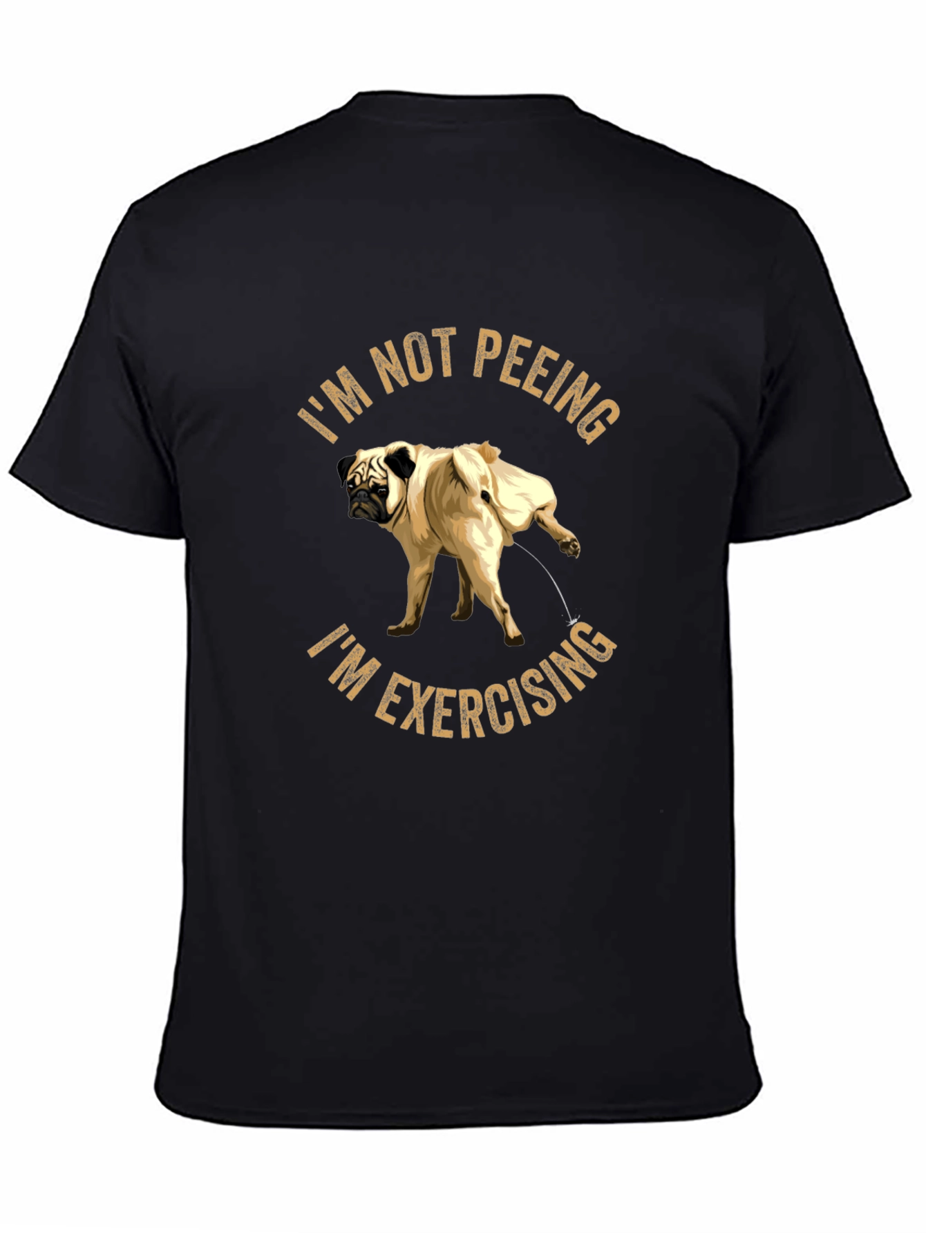 Funny Pug Exercising Black T-Shirt