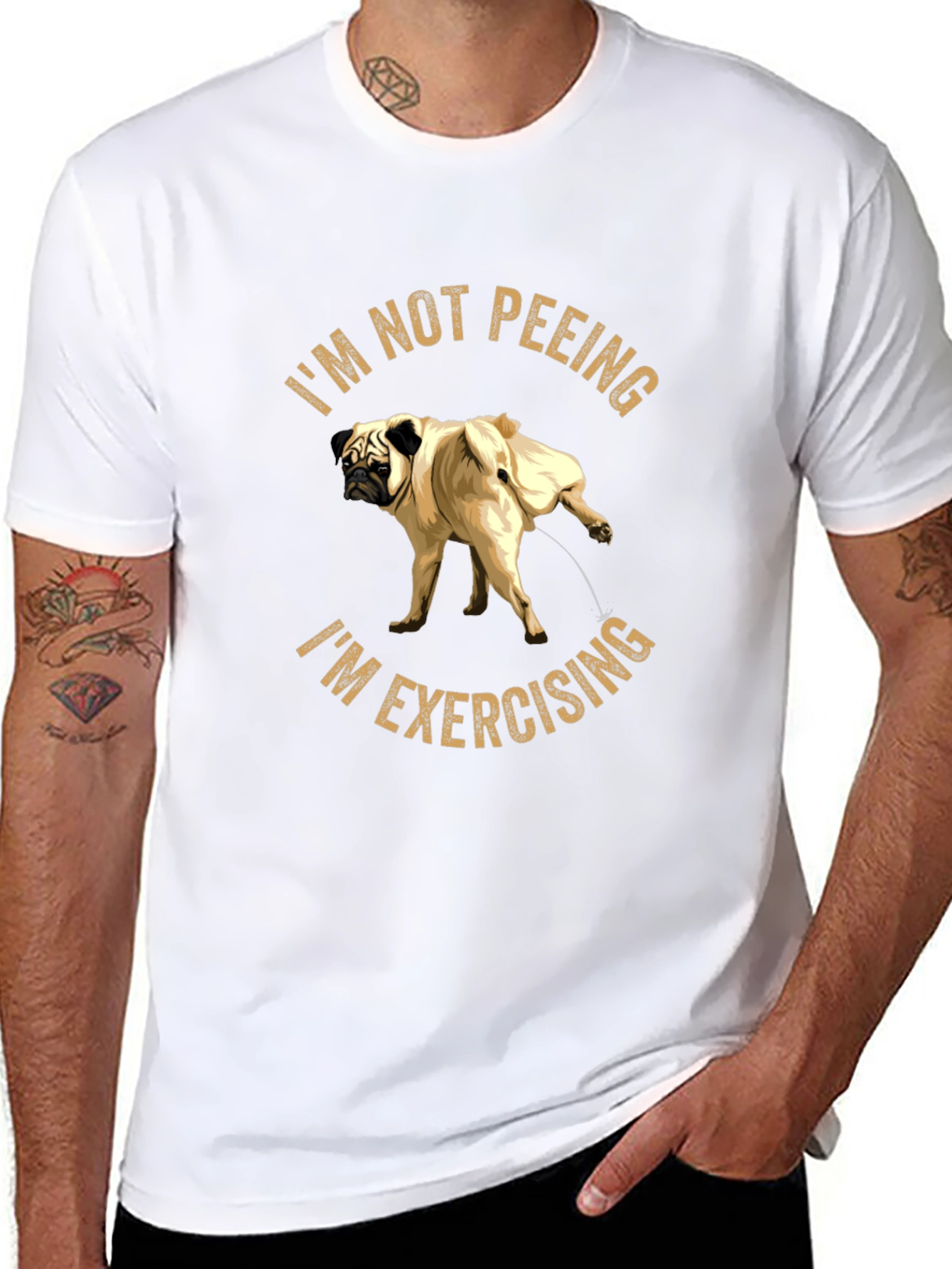 Funny Pug Exercising Black T-Shirt
