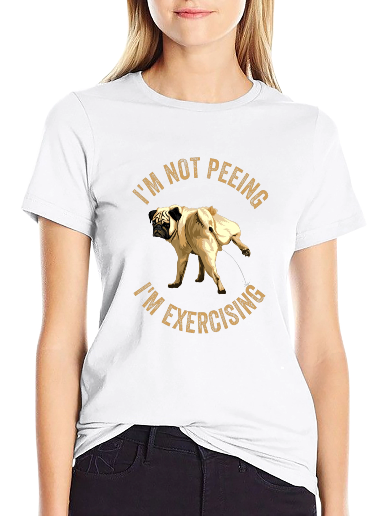 Funny Pug Exercising Black T-Shirt