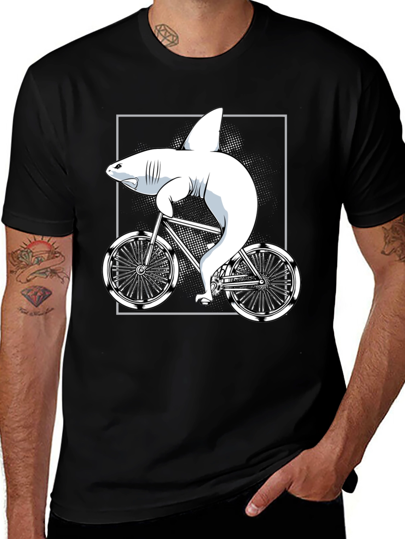 Shark on Bike Graphic Tee - Unique T-Shirt Design