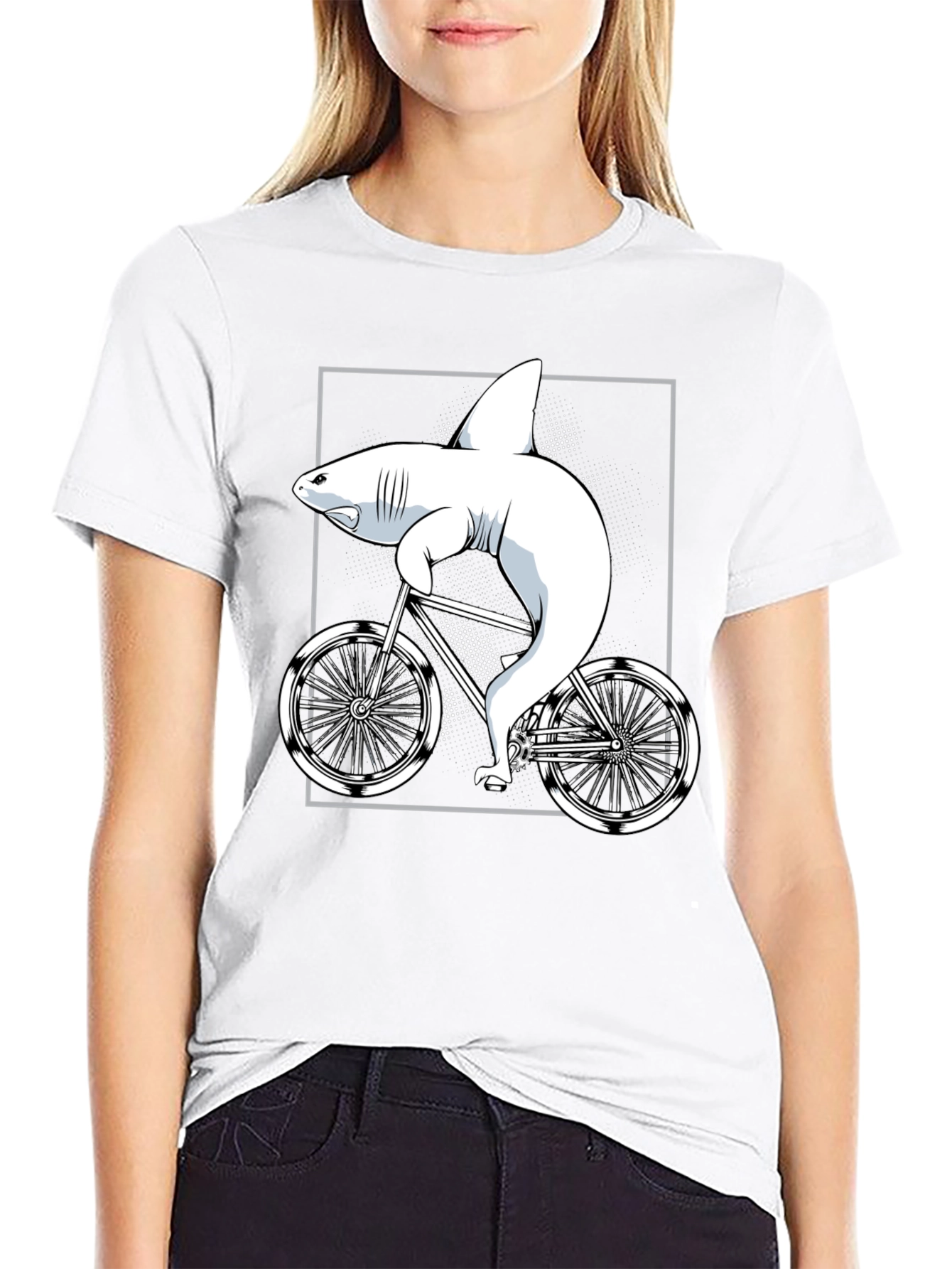 Shark on Bike Graphic Tee - Unique T-Shirt Design