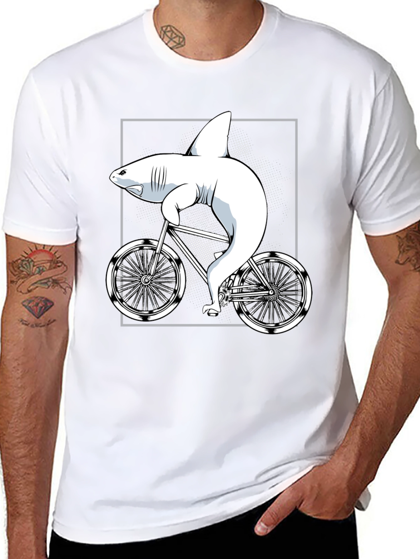 Shark on Bike Graphic Tee - Unique T-Shirt Design