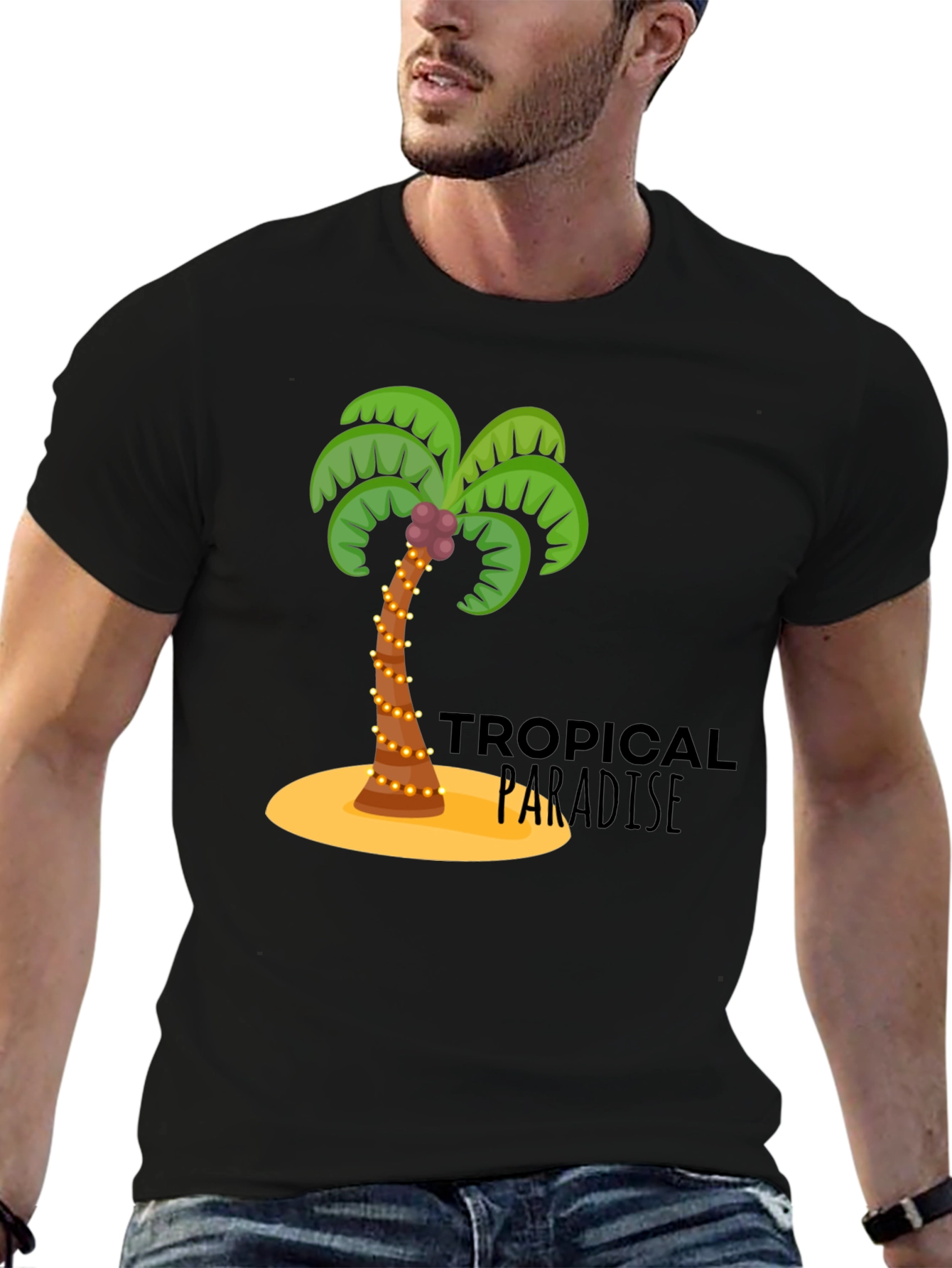Tropical Paradise Black Graphic T-Shirt