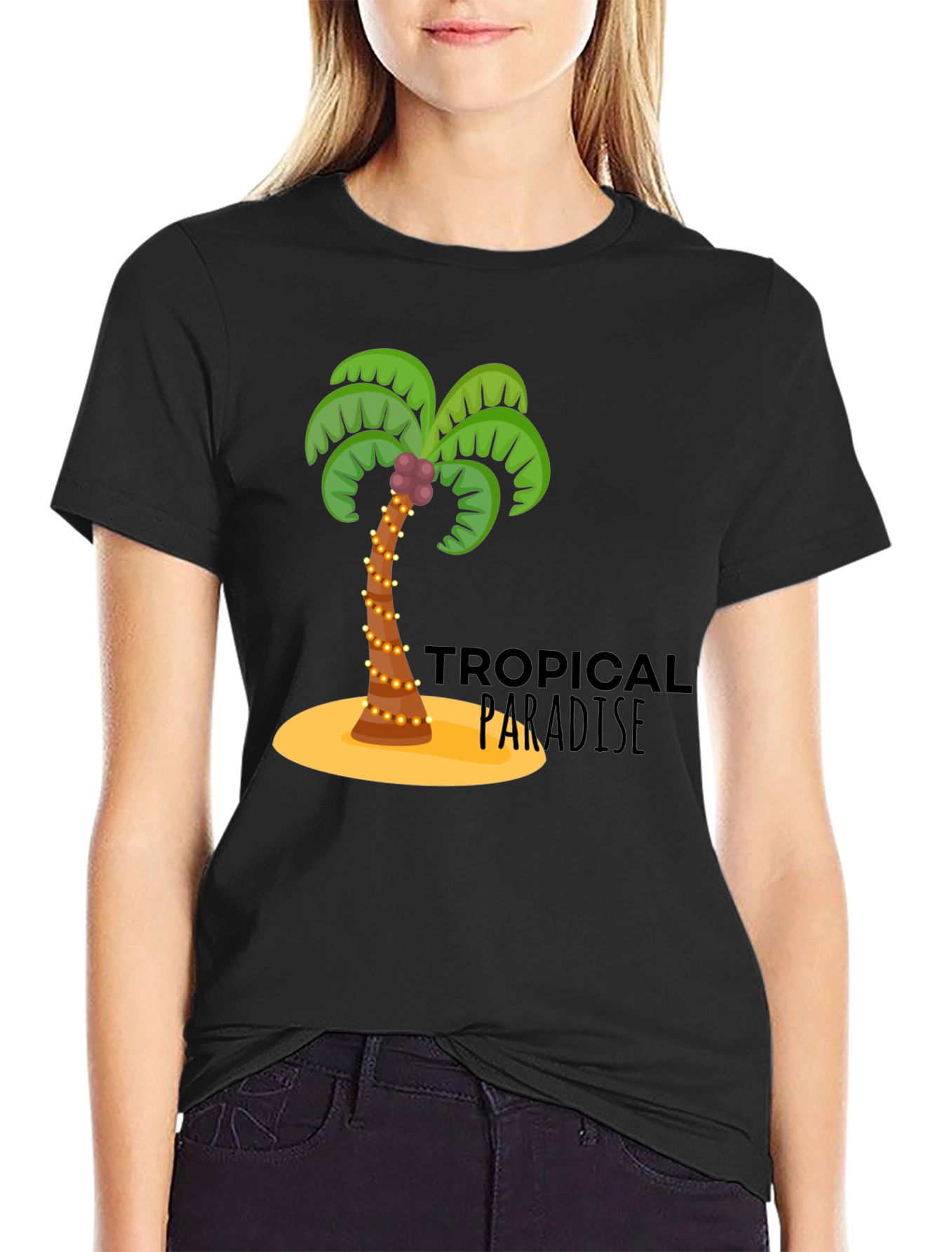Tropical Paradise Black Graphic T-Shirt