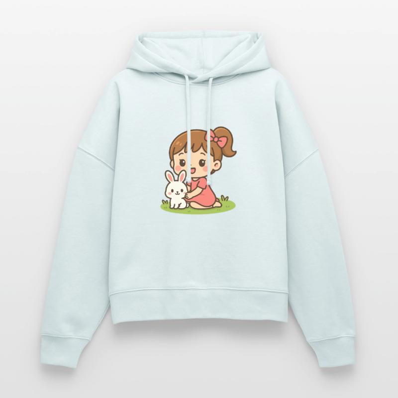 happy little girl with her white bunny