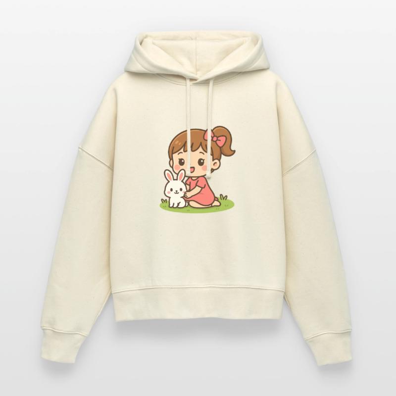 happy little girl with her white bunny