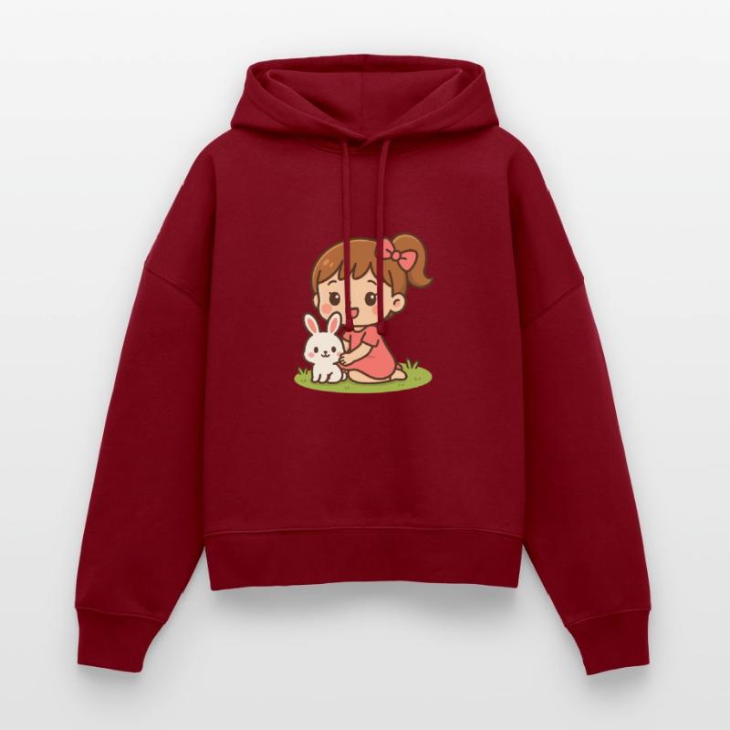 happy little girl with her white bunny