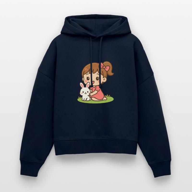 happy little girl with her white bunny