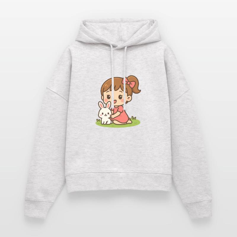 happy little girl with her white bunny