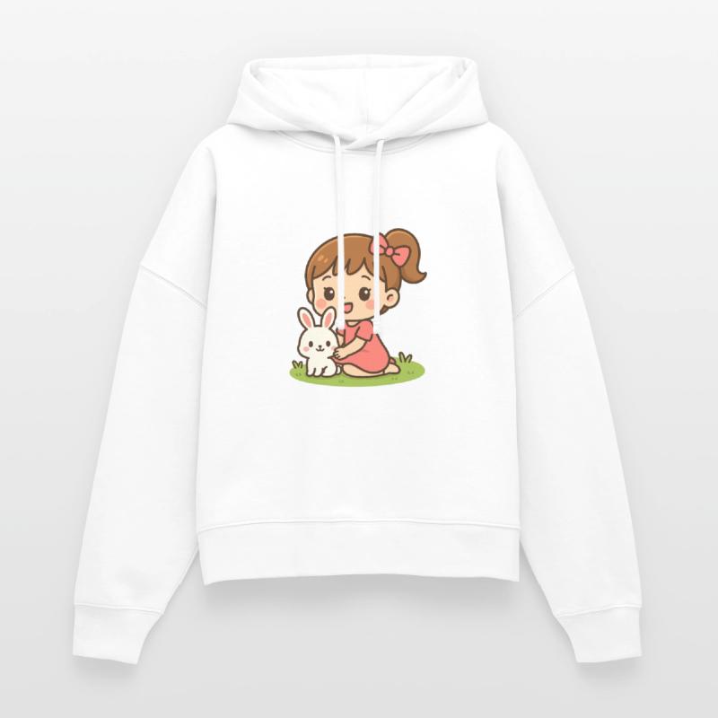 happy little girl with her white bunny