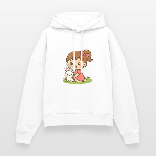 happy little girl with her white bunny