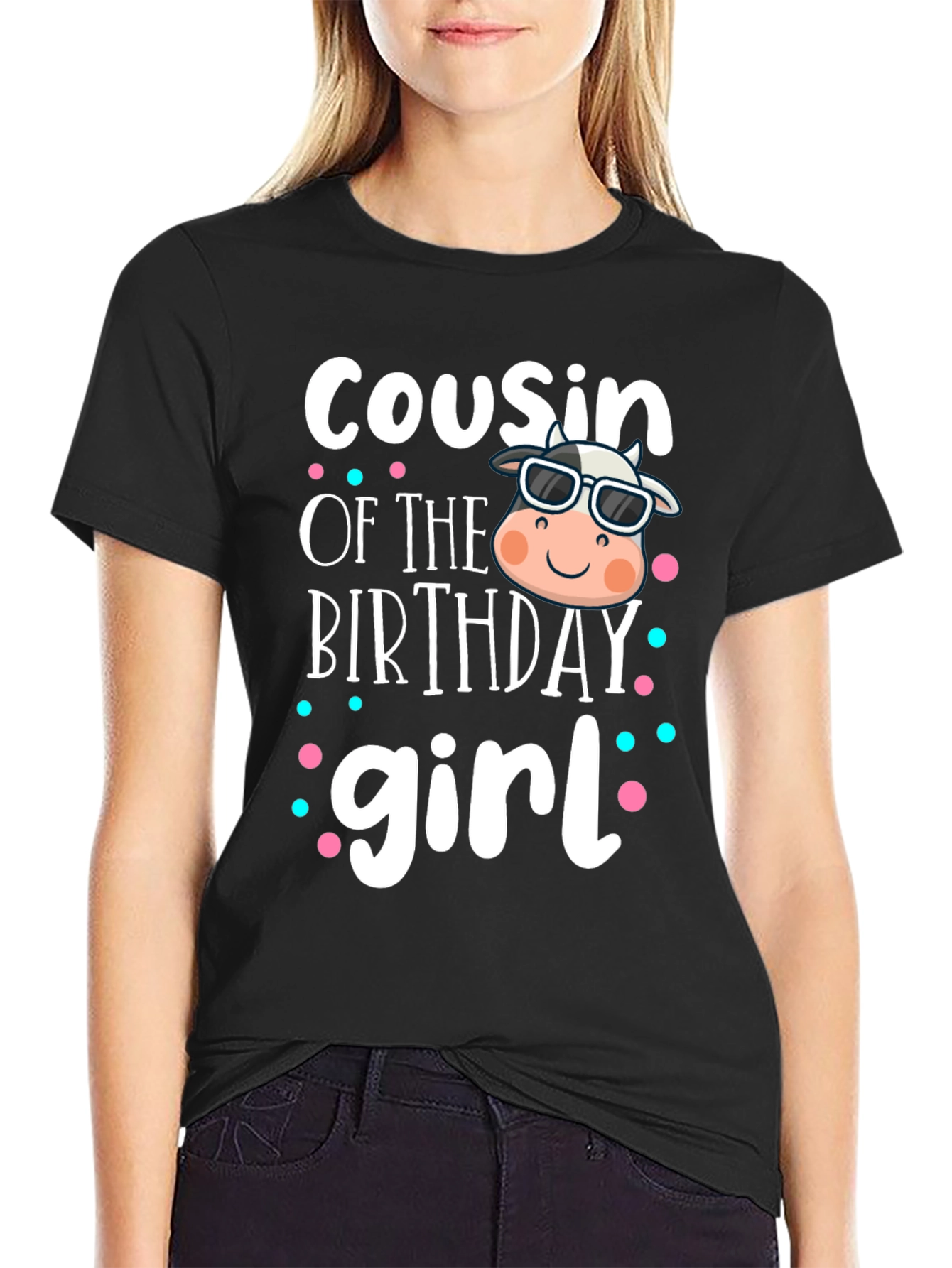 Cousin of the Birthday Girl Cow Graphic Tee