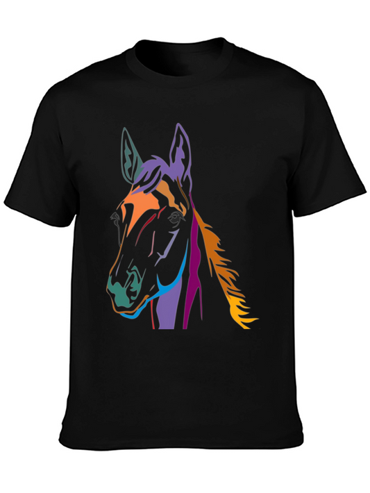 Colorful Horse Graphic Tee - Black Cotton Blend