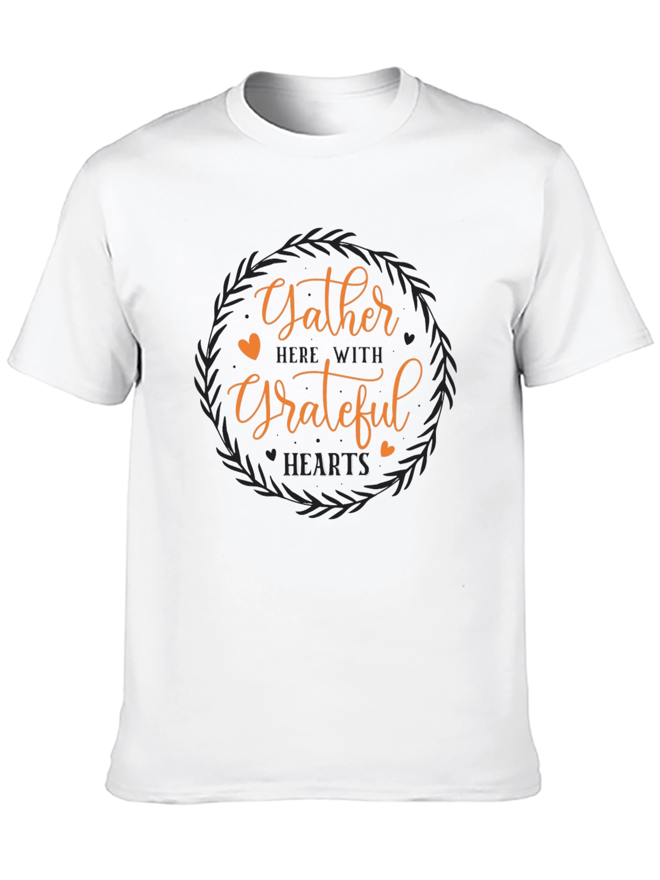 Gather With Grateful Hearts Black Graphic T-Shirt