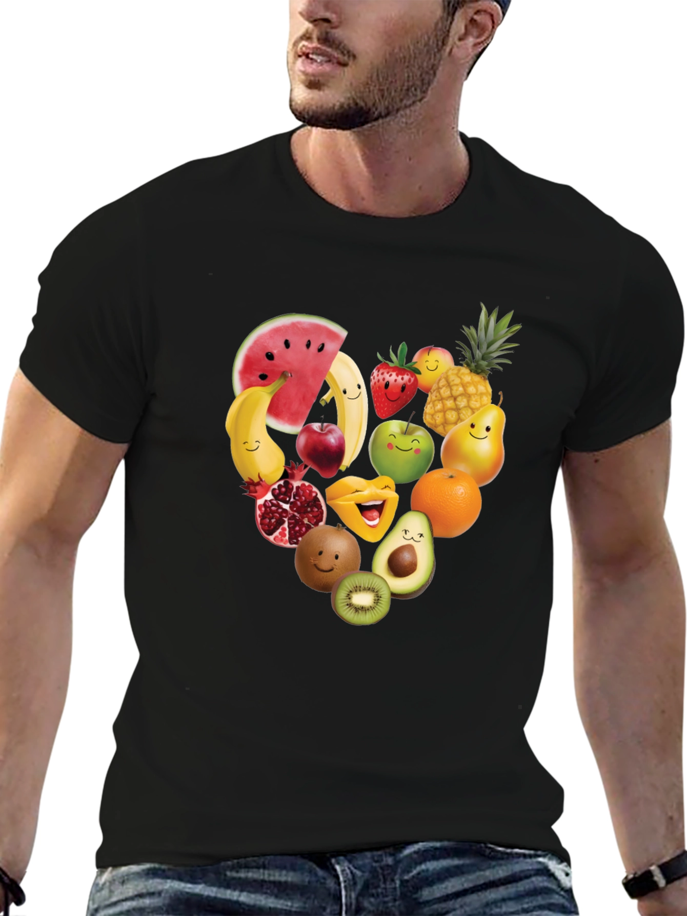 Fruity Heart Graphic T-Shirt - Cute Fruit Design