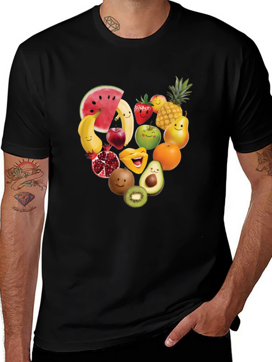 Fruity Heart Graphic T-Shirt - Cute Fruit Design