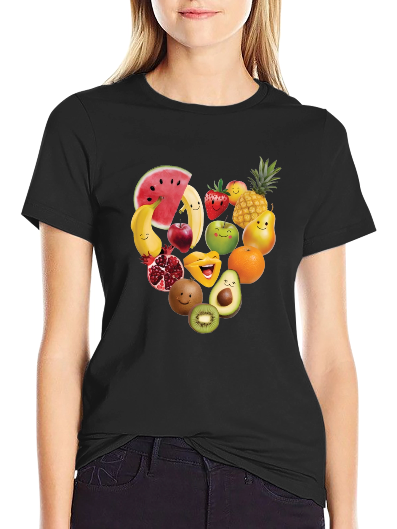 Fruity Heart Graphic T-Shirt - Cute Fruit Design