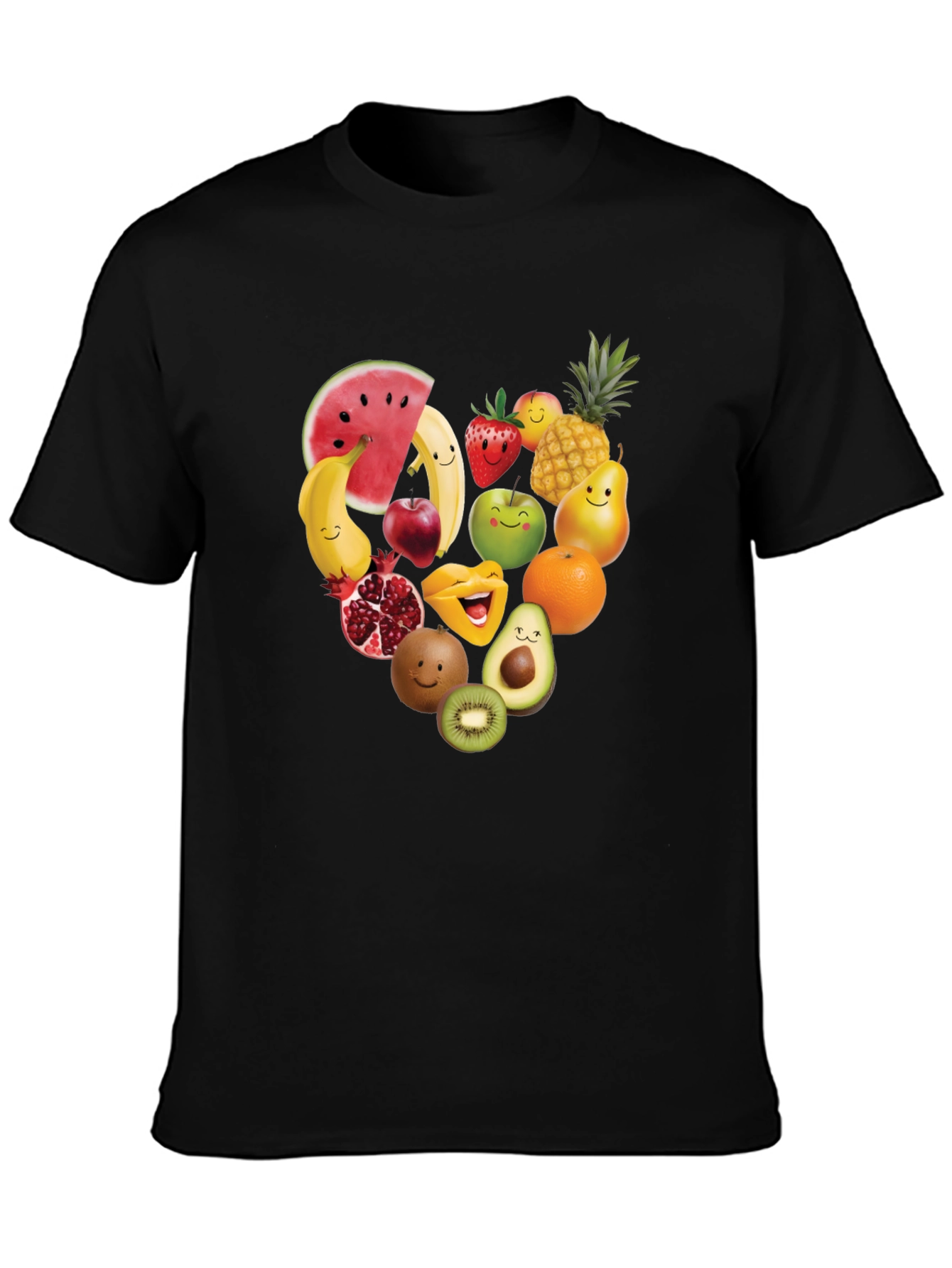 Fruity Heart Graphic T-Shirt - Cute Fruit Design