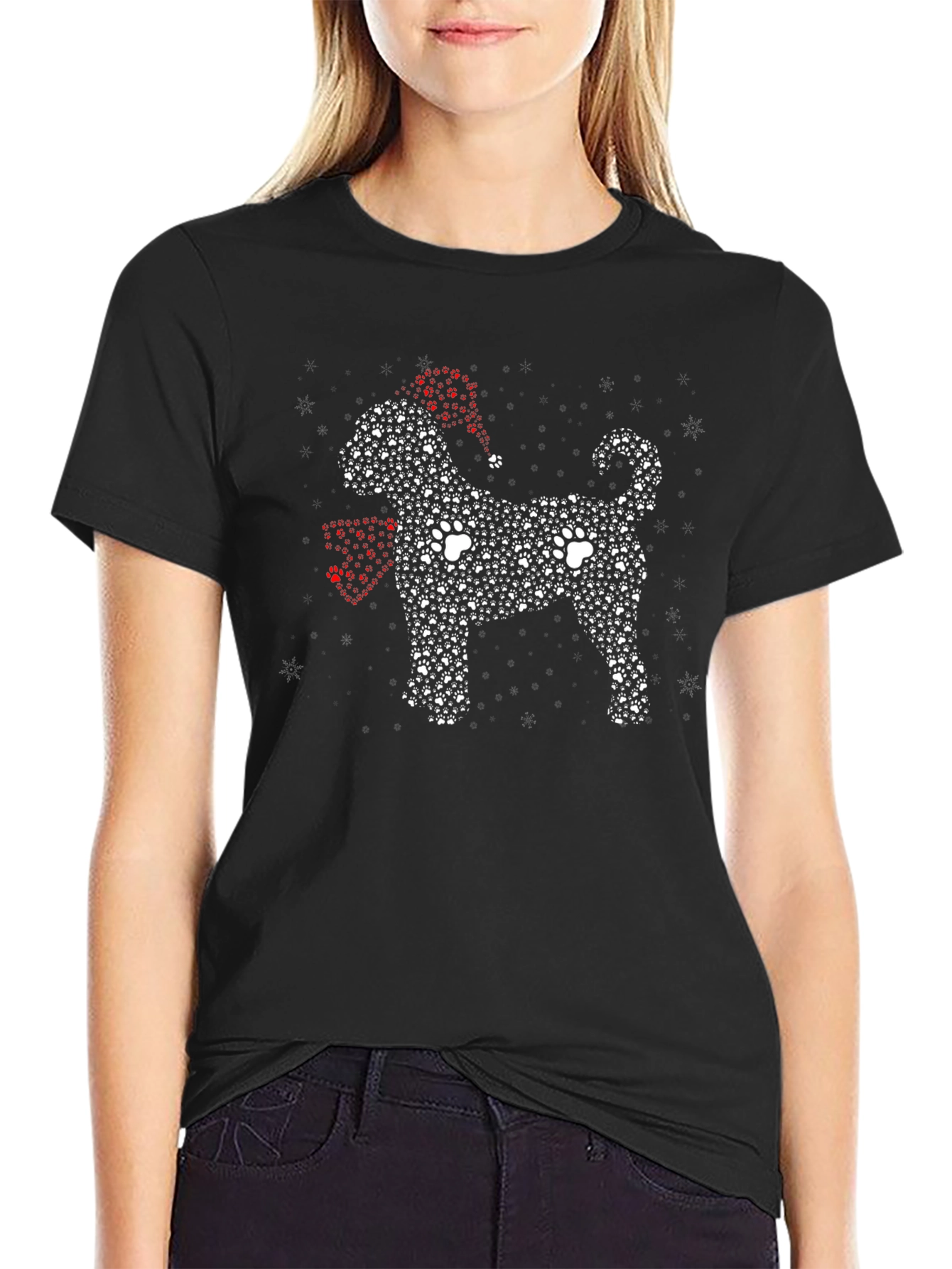 Christmas Paw Print Dog T-Shirt – Festive Dog Lover Tee