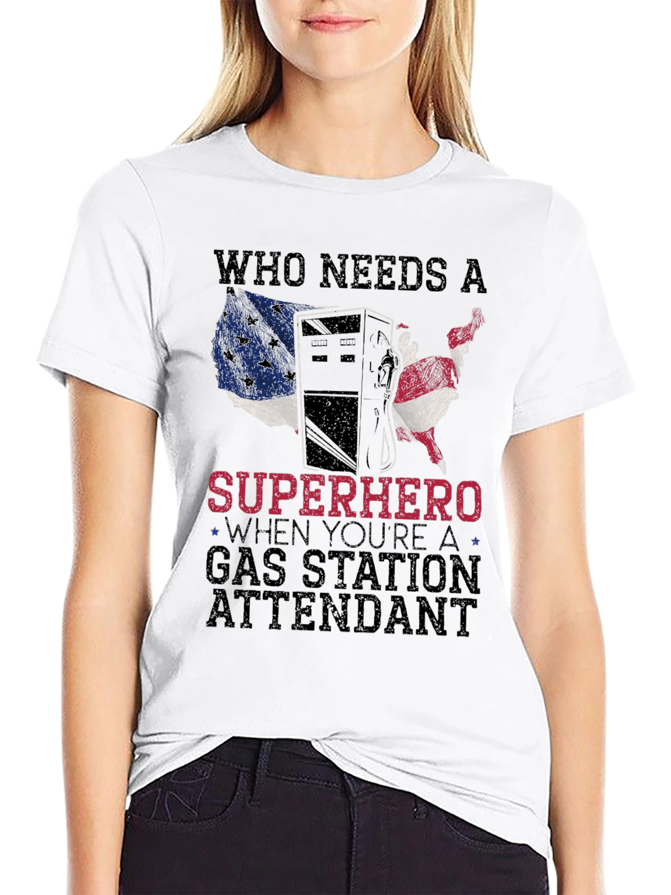 Gas Station Attendant Superhero Graphic T-Shirt