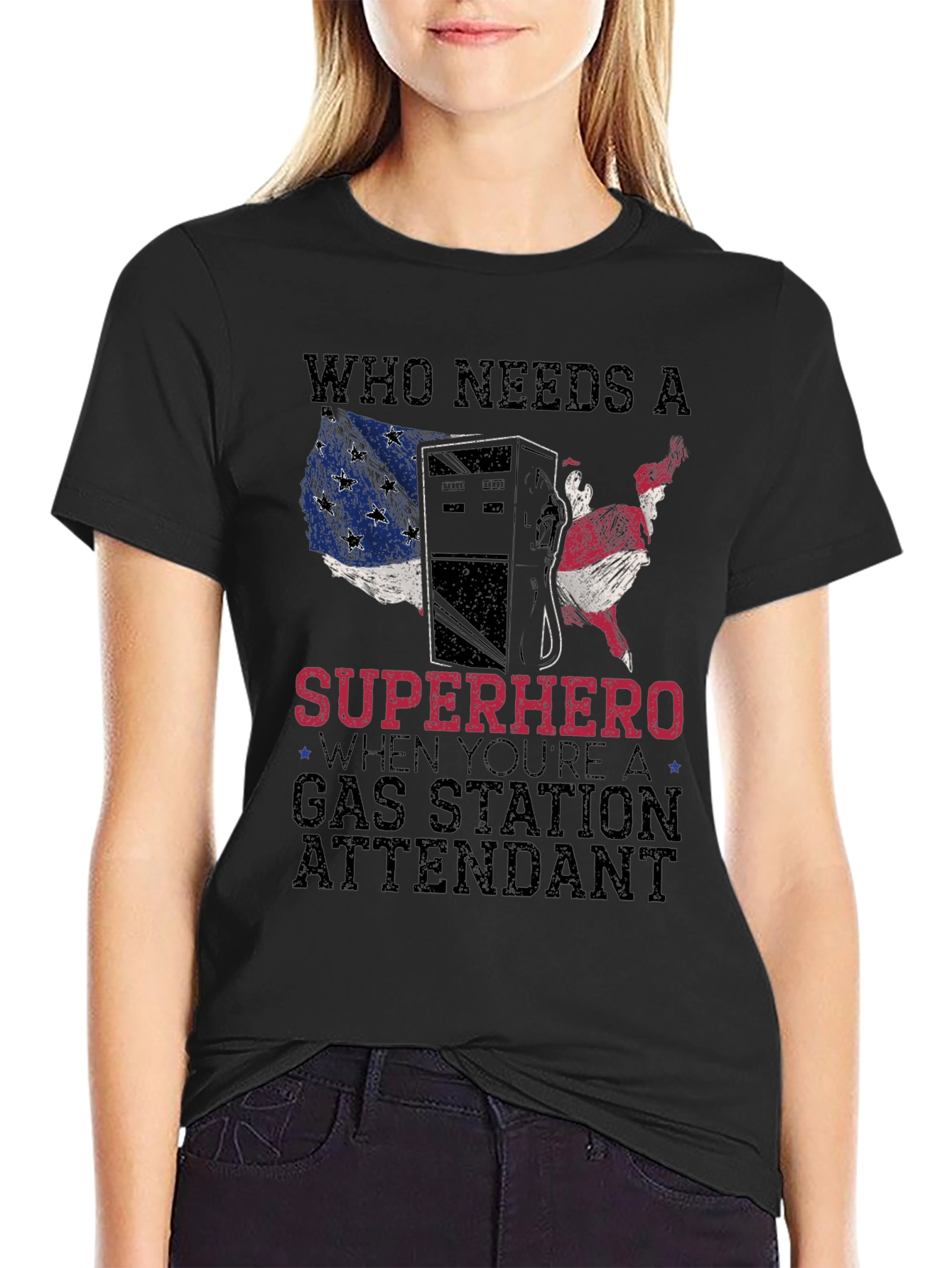 Gas Station Attendant Superhero Graphic T-Shirt