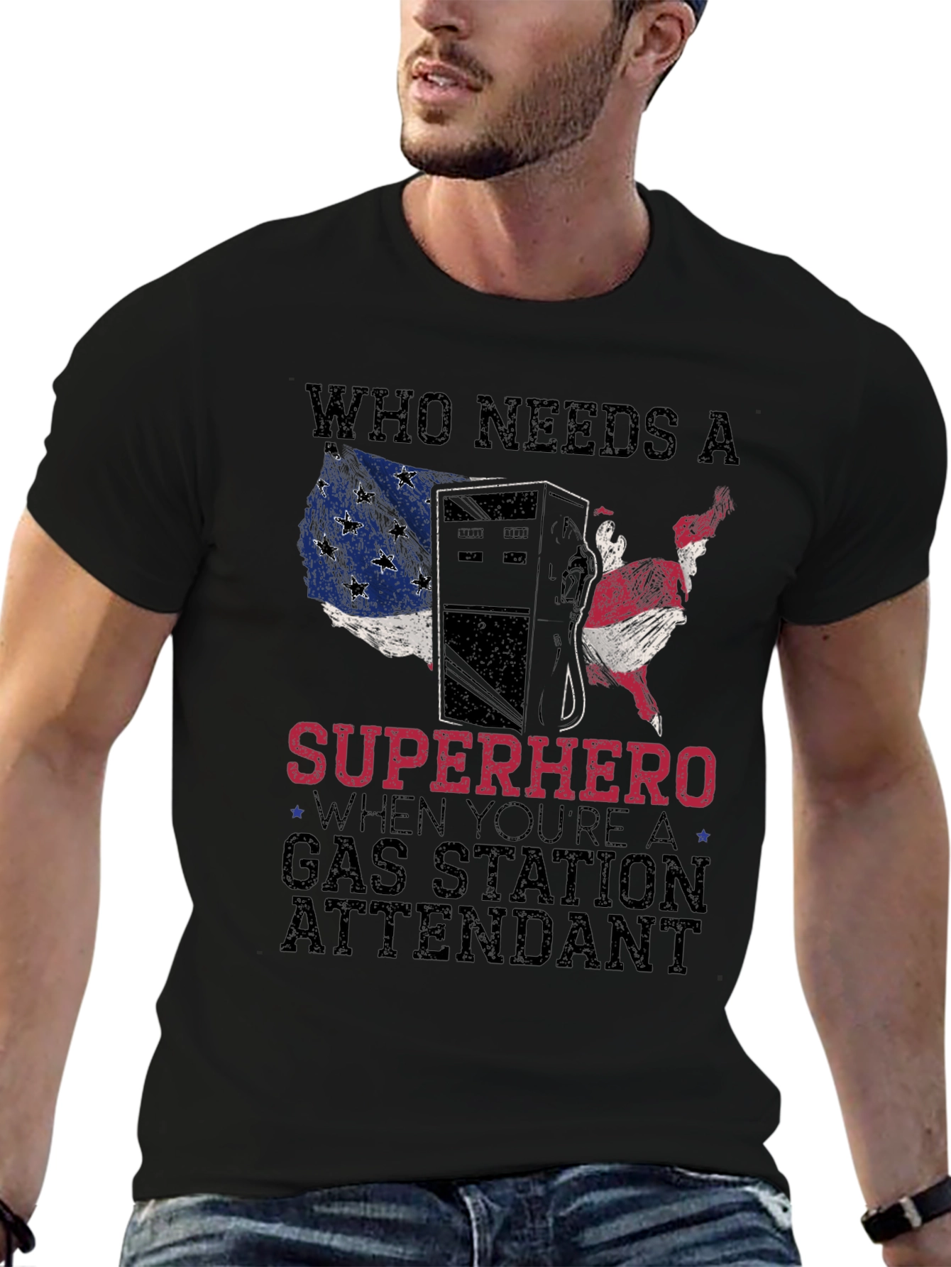 Gas Station Attendant Superhero Graphic T-Shirt