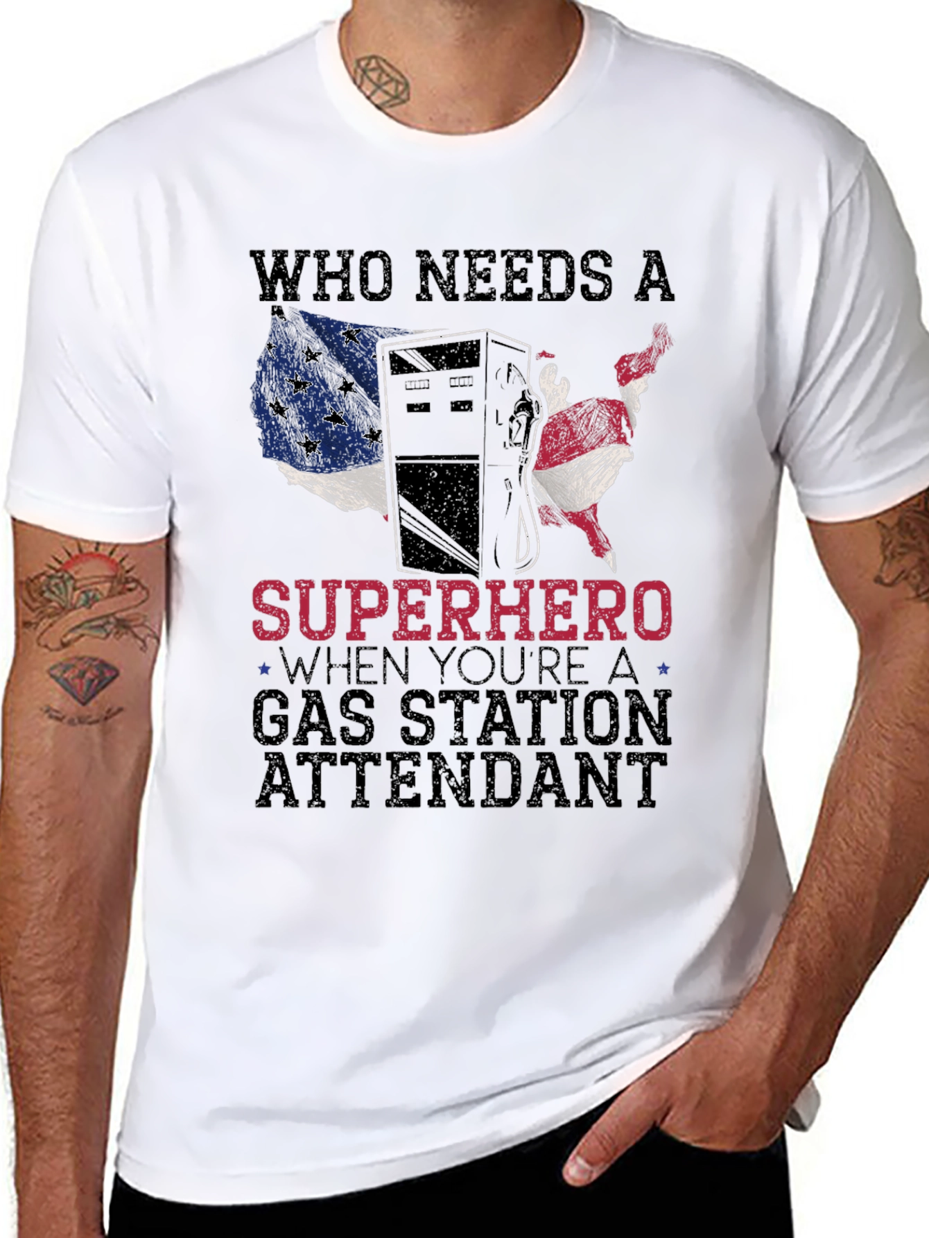 Gas Station Attendant Superhero Graphic T-Shirt
