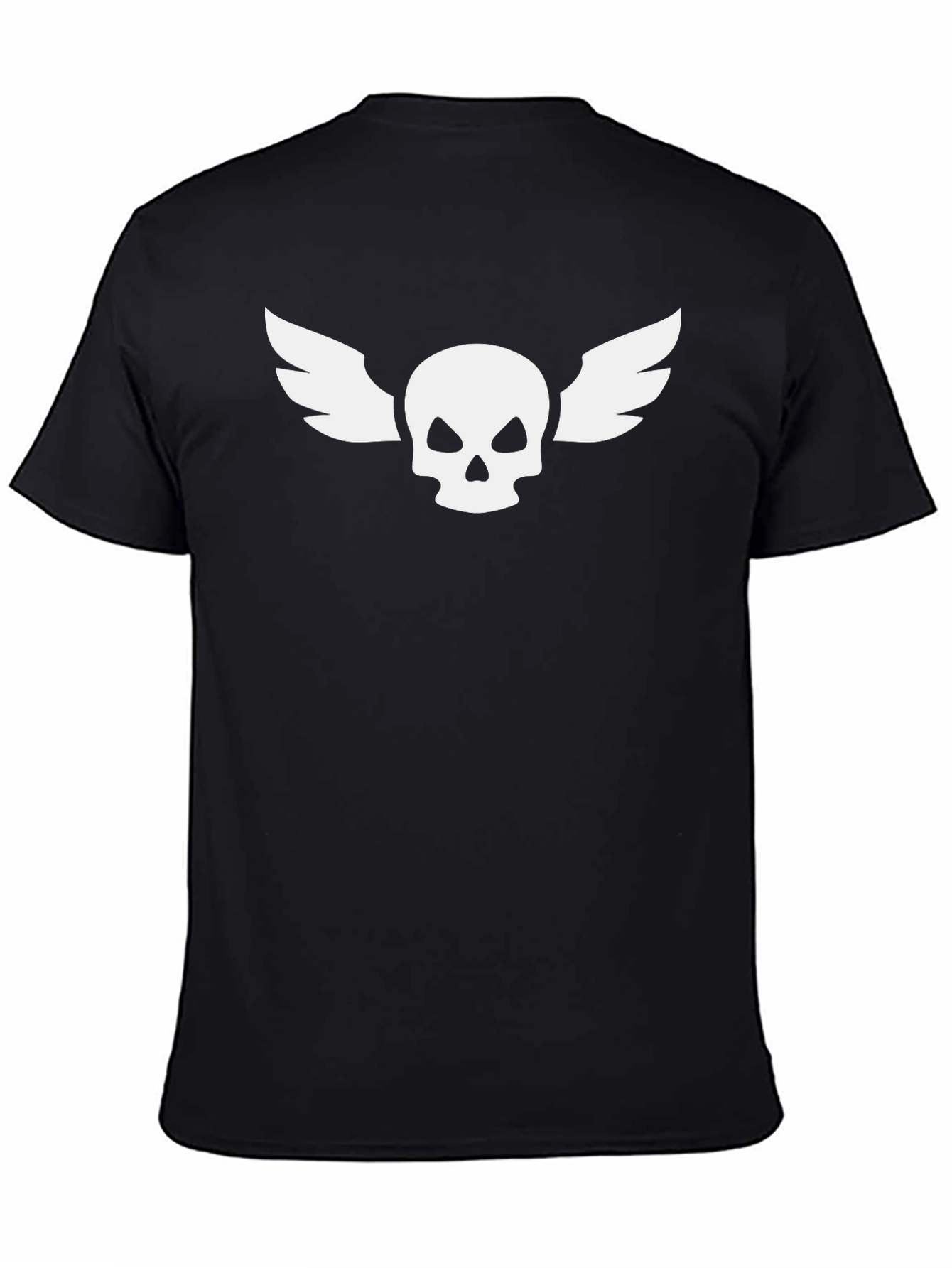 Black Tee with White Skull and Wings Graphic