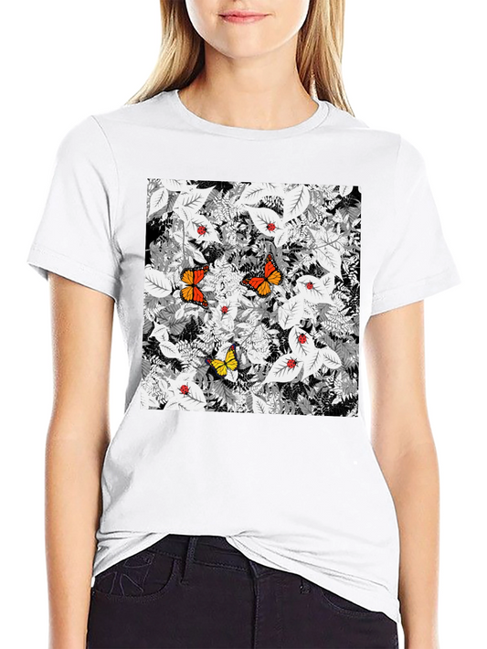 Butterfly & Ladybug Graphic Print Black T-Shirt