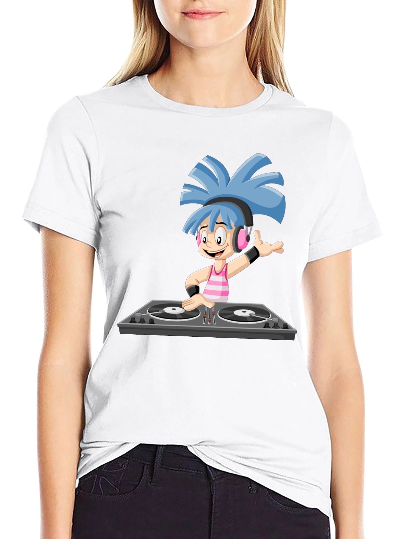 DJ Cartoon Graphic Black T-Shirt