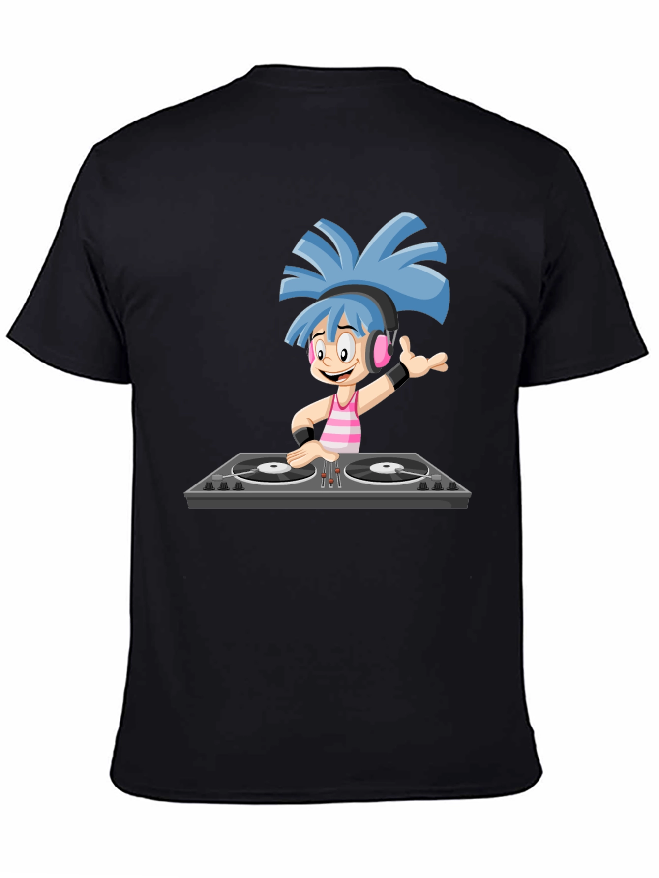 DJ Cartoon Graphic Black T-Shirt